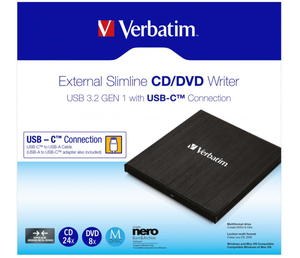 nagrywarka VERBATIM Slim CD/DVD Writer USB-C - 1050590 - zdjęcie 2